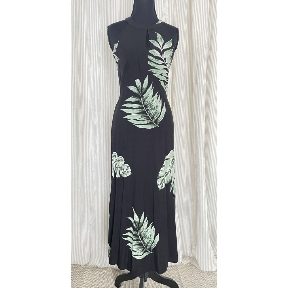 Ann Taylor Dress Rayon Palm Leaf Tropical Print Long Maxi Dress Sleeveless Sz 2